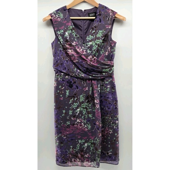 Adrianna Papell Purple Floral Sleeveless Sheath Lined Dress Women's Size 6 Party - Picture 1 of 11